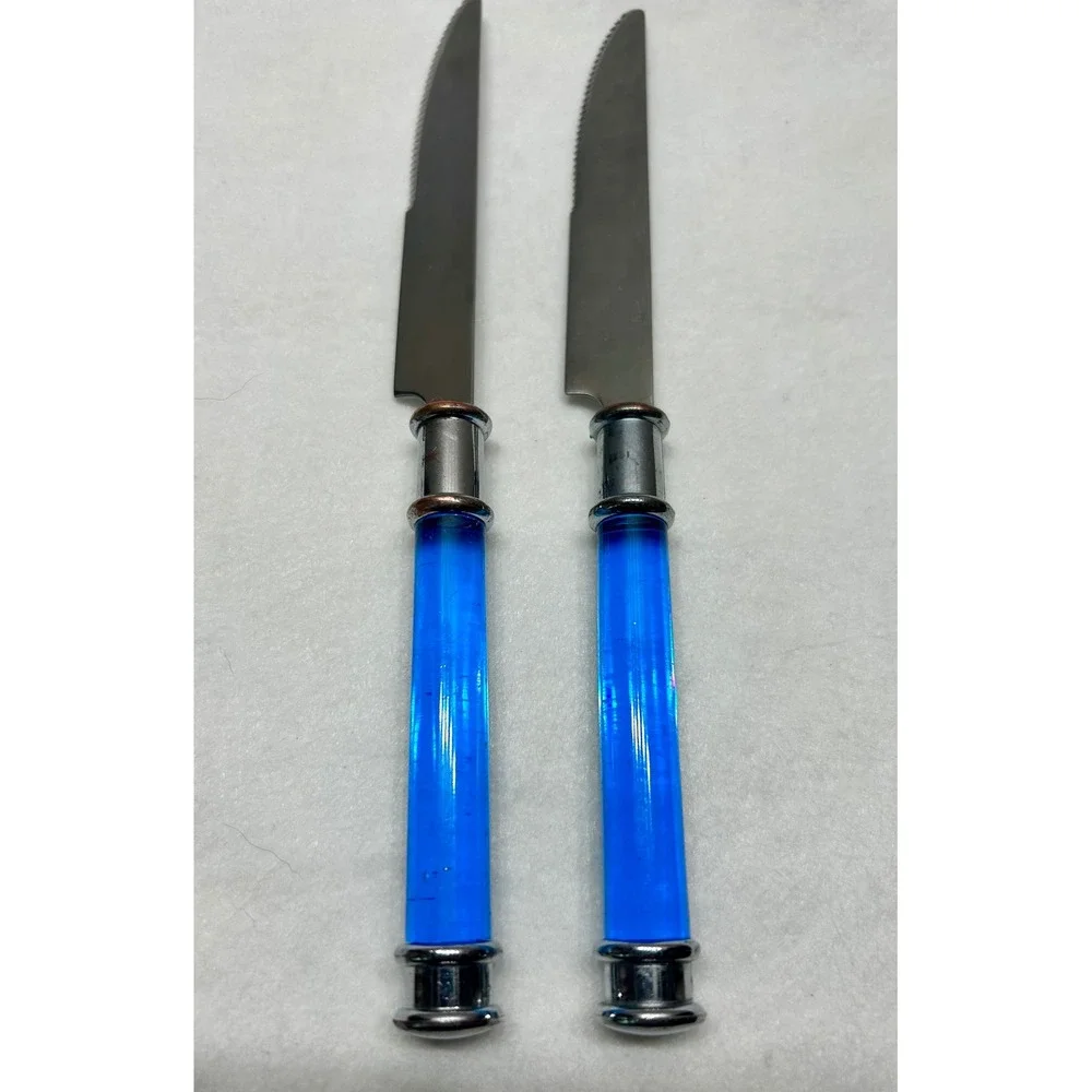 Stainless Steel Flatware 10pc Set Blue Acrylic Handle Knives Spoons Forks China